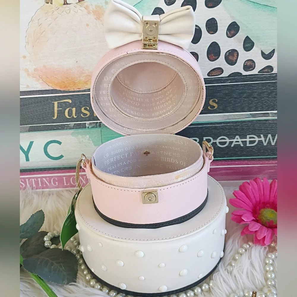 NEW Rare Kate Spade Wedding Belles Swan Pink White 3D Tiered Bridal Cake Clutch - Picture 13 of 16